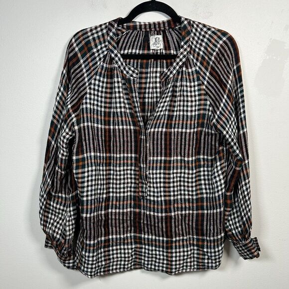 DRA Los Angeles Anthropologie Plaid Flannel Snap Button Top Women's Size Medium - Picture 1 of 8
